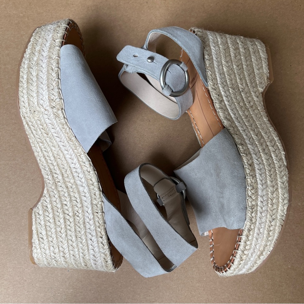 Dolce Vita Lesly Gray Suede Platform Espadrille Wedge Sandals Size 7